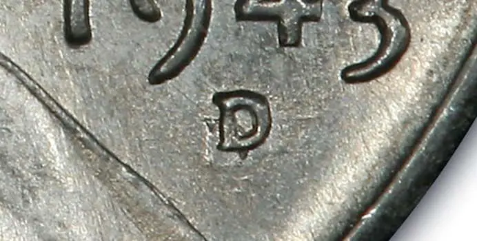 1943 steel penny D D zoom