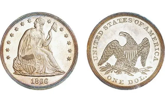 1866 Dollar Seated Liberty No Motto